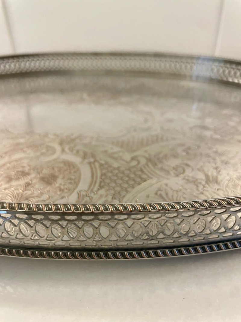 Antique Edwardian Quality Silver Plated Engraved Tea Tray - Image 5